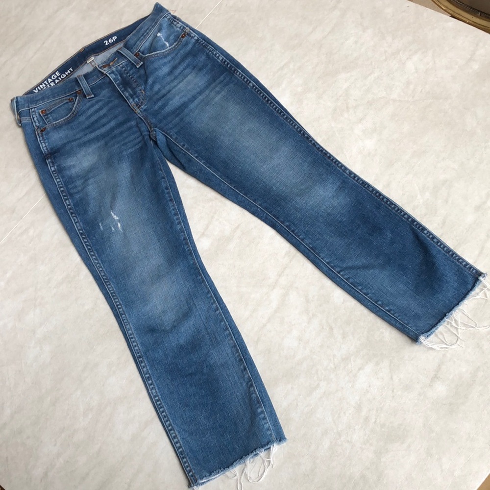 J. Crew Women's Vintage Slim Straight Raw Hem Blue 5 Pockets Jeans Size 26P